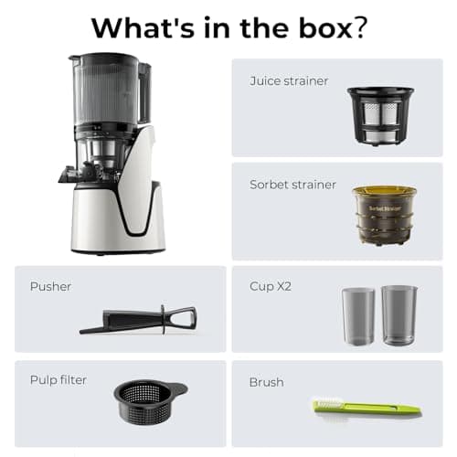 EanOruus Juicer Machines, 3-in-1 Cold Press Juicer with 6.5" Extra Large Chute, 100oz Large Capacity, AC Motor, Makes Juice, Nut Milk & Sorbet, Bright White — view 12