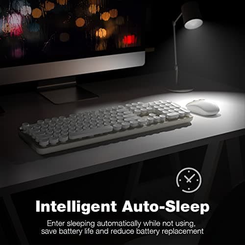 Atelus Wireless Keyboard and Mouse, Typewriter Full Size Keyboard with Number Pad and 2 in 1 USB Connected Mouse for Windows 7/8/10, Laptop, Desktop, PC, Computer (Off-White) — view 3
