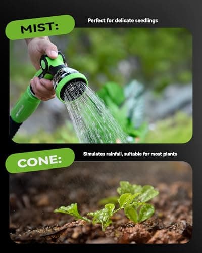 RAINPOINT Spray Nozzles for Garden Hose - 10 Spray Patterns Garden Hose Nozzle with Adjustable Flow Control for Watering Plants, Washing Cars,Washing Pets, Thumb Control (Green) — view 3