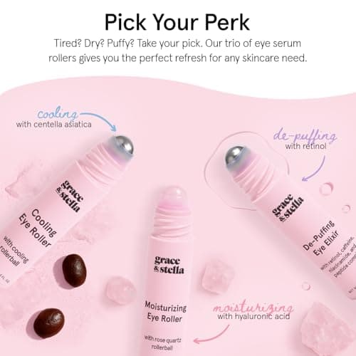 grace & stella Under Eye Brightener with Rose Quartz Rollerball - Centella Asiatica & Caffeine Under Eye Serum for Dark Circles & Puffiness - Travel Essentials, Gifts for Women, Vegan (15ml/0.51floz) — view 6