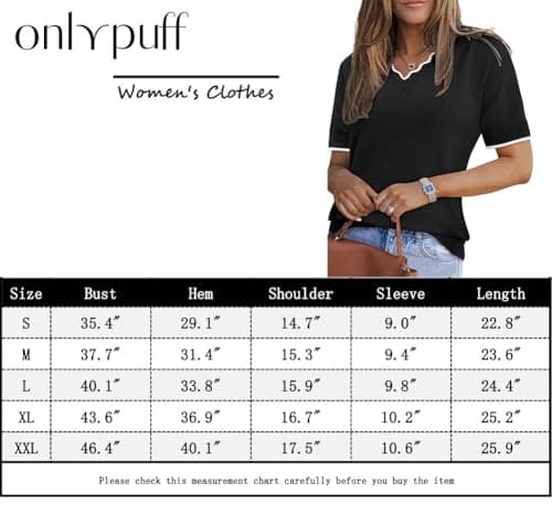 onlypuff Womens Summer V Neck Sweaters Pullover Basic Clothes Cozy Lightweight Sweaters Short Sleeve Tops Black — view 4