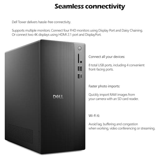 Dell Tower PC Ect1250 Business Desktop Computers,14th Gen Intel Processor, Copilot AI, 16GB DDR5, 512GB SSD, WiFi 6, Bluetooth, DisplayPort, HDMI, Type-C, Windows 11 Pro