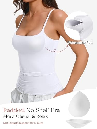 Avidlove Tank Tops for Women Built in Bra Backless Basic Double Lined Summer Spaghetti Strap Sleeveless Cami Workout Shirts White — view 2