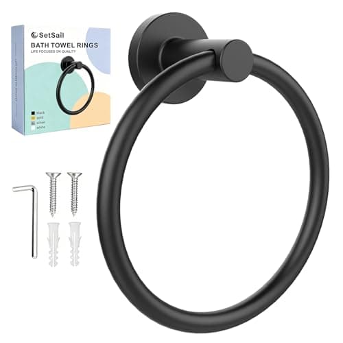 SetSail Towel Holder for Bathroom Wall Matte Black Towel Ring Stainless Steel Hand Towel Holder Heavy Duty Towel Hanger for Kitchen