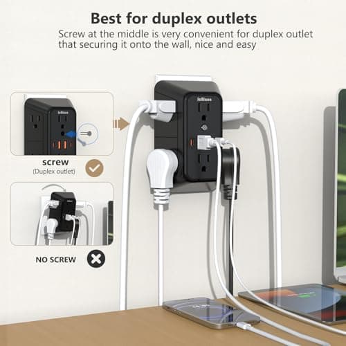 JcBlaon Outlet Extender Surge Protector - 6 Outlet Splitter with 4 USB Ports (2 USB C), Multiple Plug Expander Wall Charger, 3 Sided Multi Plug Wall Adapter Power Strip for Home Office Travel-ETL — view 2