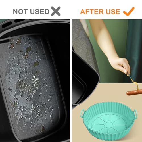 2 Pack 8 Inch Air Fryer Silicone Liners, Reusable Food Grade Air Fryer Liner Baskets, Air Fryer Silicone Mat Accessories Kitchen (Black) — view 3