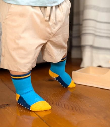 JAKIDAR 12 Pack Baby Toddler Socks Non Slip Grip Cotton Crew Socks for Boys Girls Infants Kids, Multicolor Block, 12-24 Months — view 2