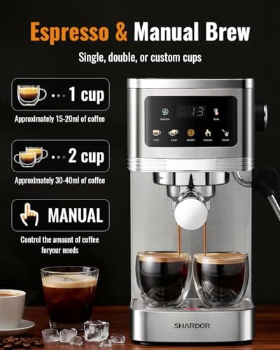 SHARDOR Espresso Machine 20 Bar, Professional Espresso Machine with Milk Frother and Touchscreen, Expresso Coffee Machines with Adjustable Temperature,for Cappuccino, Latte, Stainless Steel, Silver — view 5