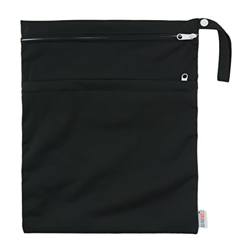 ALVABABY Wet Dry Bags with Two Zippered Pockets Waterfroof Reusable Bag for Swimsuits Wet Clothes Travel Beach Pool Daycare Soiled Baby Items Diaper Yoga Gym Black Grey — view 3