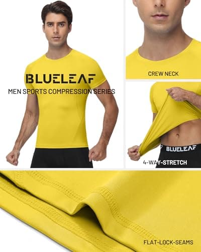 Blueleaf 2 Pack Men’s Compression Shirts Short Sleeve Cool Dry Sports Athletic Workout Undershirt Base Layer T-Shirt Tops Black +Golden Yellow M — view 2