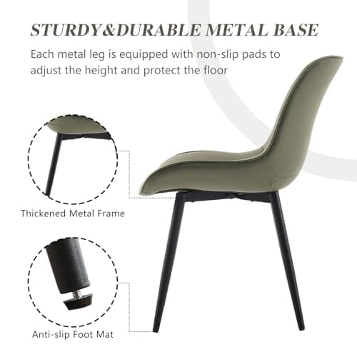 YOUNIKE Dining Chairs Set of 2, Leather Upholstered Dining Room Chairs, Mid Century Modern Armless Kitchen Chair Side Chairs, Suitable for Bedroom Living Room, Load Up to 300 LBS, Olive Green — view 3