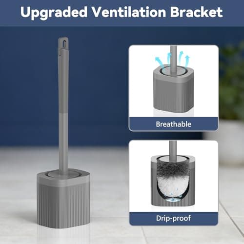 EZKEY Toilet Bowl Brush and Holder, 3 Pack Compact Toilet Brush Set with Nylon Bristles Toilet Brush Hidden Scrubber Brushes for Bathroom Cleaning-Grey — view 4