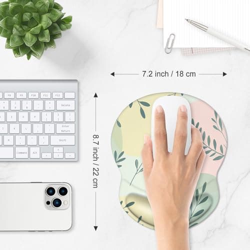 ITNRSIIET Ergonomic Mouse Pad with Comfort Gel Wrist Rest, Non-Slip PU Base, Smooth Textured Surface, Reduces Hand Fatigue & Wrist Pain, 220 x 180 mm for Office Gaming Home, PastelFoliage — view 5