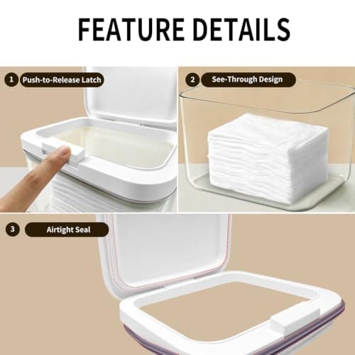 Double-Seal Protection Makeup Wipes Container, Clear Flushable Wipes Dispenser, One-Hand Open Makeup Remover Wipes Dispenser Keeps Wet Wipes Fresh for Bathroom (White) — view 5