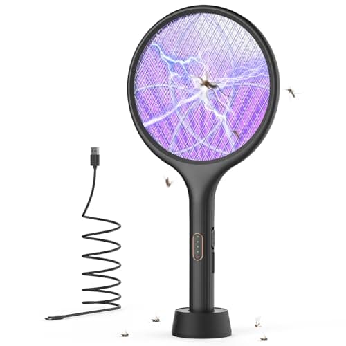 YISSVIC Bug Zapper Racket 4000 Volt Electric Fly Swatter Fly Zapper Indoor Outdoor Dual Modes with Attractant Light Rechargeable Black