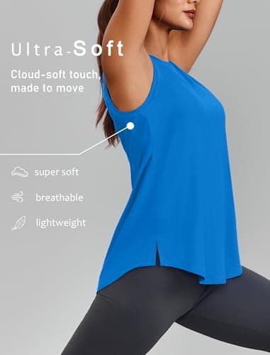 PINSPARK Workout Tops for Women Sleeveless Athletic Tank Tops UPF 50+ Running Tanks with Side Slits Loose Fit Gym Yoga Shirt, Sprkle Blue, X-Large — view 3