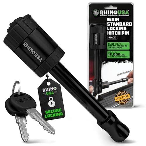 Rhino USA 2” Trailer Hitch Pin – Patented 5/8" Locking Receiver Pin for Class III/IV Hitches – Weatherproof, Anti-Theft, Debris-Protected – Tow Truck Ready – Black 1PK
