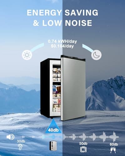 Feelfunn 3.0 Cu.ft Upright freezer - Compact Mini Freezer with 7 Adjustable Thermostat, Removable Shelves, Reversible Single Door, 360°Uniform Cooling Small freezer for Home Office Dorm, Silver — view 4