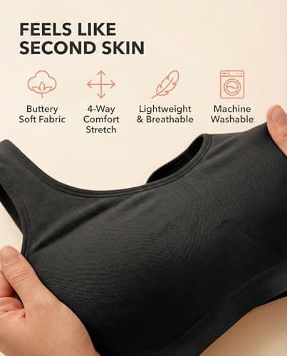 SHAPERMINT Wireless Bras for Women - Full Support Seamless Bralette, Compression Sports Bra, Plus Size Minimizer Bras, Padded Wirefree Bra for Women Black — view 5