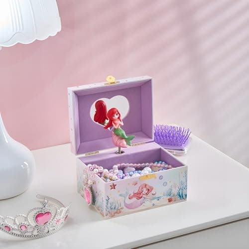 ProCase Mermaid Jewelry Box for Girls, Kids Musical Jewelry Boxes with Spinning Mermaid Doll, Birthday Gifts for Little Girls Children Toddler Ages 3 4 5 6 7 8 -Mermaid (Box with Jewelry) — view 5