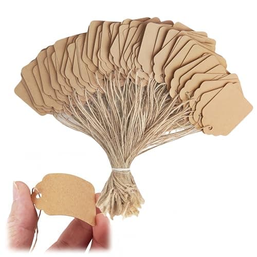 Tags with String, 500 Pieces Price with String Attached,35x45mm, Kraft Paper Hanging String Display Tags for Pricing Gift Jewelry Clothing Yard Sale Products Shoes Teabags DIY Crafts(Brown)