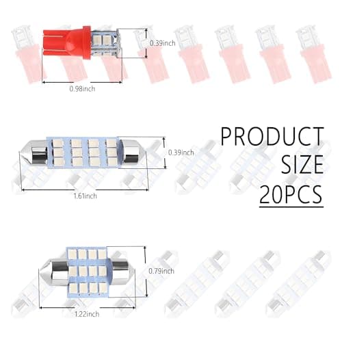 20PCS Soft Bright Car Interior Lights,Multiple Colors LED Bulbs,Automotive Replacement Lighting Products,Multifunctional Dome Lights/License Plate Lights/Trunk Lights/Map Lights (Red)