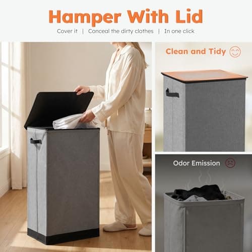 SOLEDI 100L Laundry Basket with Lid Large Laundry Hamper, Clothes Hamper with Laundry Bag Easy to Carry, Collapsible Storage Bins for Bedroom, Bathroom, Dorm, Apartment, College, Wardrobe, Grey — view 6