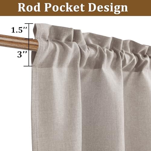 JIUZHEN Faux Linen Valance Curtains - Light Filtering Short Window Treatment with Rod Pocket, Farmhouse Valances for Kitchen Living Room Bedroom Bathroom, 42 x 12 Inch, 1 Panel, Stone — view 2