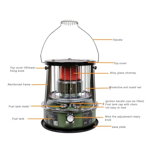 JTLB Kerosene Heater Adjustable Height Non Electric Portable 2in1 Stove Heater for Camping Garage Home Emergency Use 9000BTU High Efficiency Space Heater with 5.2L Tank — view 2