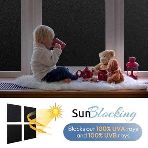 rabbitgoo Blackout Window Film for Privacy, Static Cling Sun Light Blocking Black Out Cover Room Darkening Window Tinting Film, for Day Sleeping Baby Nursery, 30x200cm, 11.8"x78.7", Matte Black — view 6