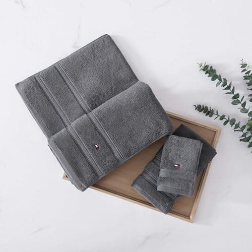 Tommy Hilfiger – Bathroom Towels, Soft Cotton Washcloths, Bath & Hand Towel Set, Zero Twist, Medium Weight & Highly Absorbent, Set of 6, College Dorm Room Essentials (Harborside Charcoal) — view 4