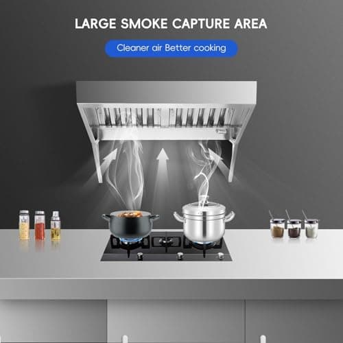 Garvee 8FT Commercial Exhaust Hood, 201 Stainless Steel Rust Resistant Vent Hood with 4 Detachable U-Shaped Oil Filter Mesh, Commercial Grade for Kitchen/Restaurant/Food Truck/Concession Stand — view 4