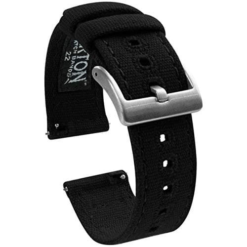 22mm Black - BARTON Canvas Quick Release Watch Band Straps - Choose Color & Width - 18mm, 19mm, 20mm, 21mm, 22mm, 23mm, or 24mm