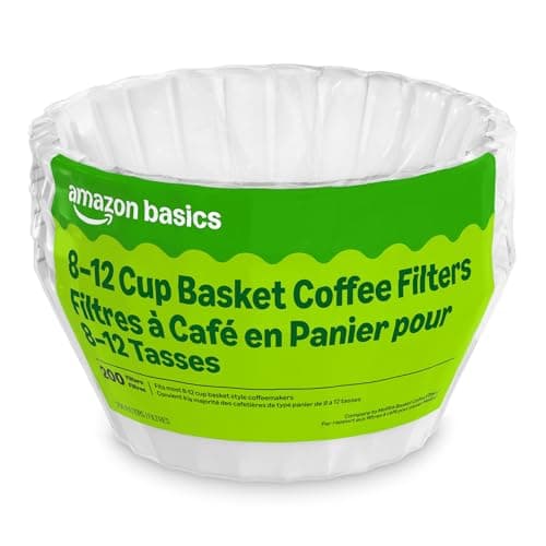 Amazon Basics Basket Coffee Filters for 8-12 Cup Coffee Makers, White, 200 Count, Packaging May Vary