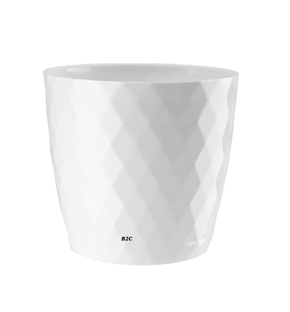 B2C Flowerpot Round Plastic plant pot Crystal Modern Decorative Small Medium Large 7 sizes 9 coolours (White, 12 cm)