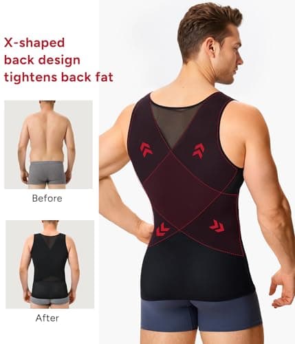 Nebility Mens Compression Shirt - Slimming Undershirts Body Shaper Vest Mesh Shapewear Tummy Control Tank Tops Black — view 4