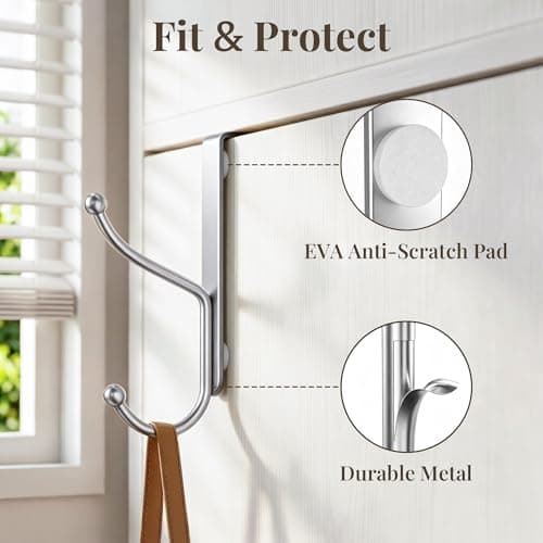 niffgaff Over Door Hook 2-Pack, Heavy Duty Door Hanger, Fits Interior Doors 1.4 Inches Thick, Organize Coats, Hats, Towels, and Bags for Entryways, Bathrooms, Bedrooms, and Kitchens, Silver — view 3