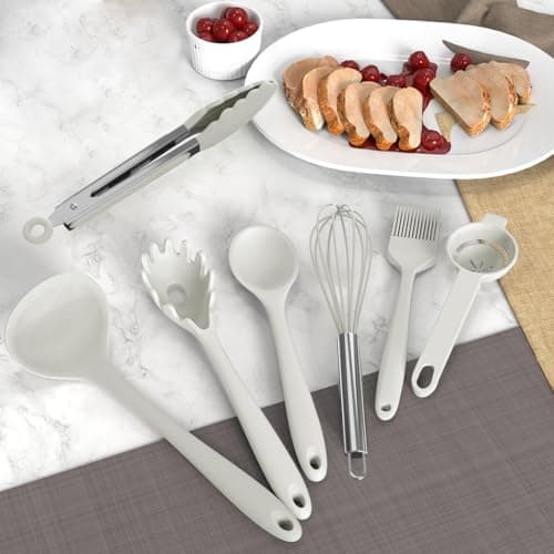 Silicone Cooking Utensils Set - 446°F Heat Resistant Silicone Kitchen Utensils,Spatula,Spoon, Kitchen Utensil Sets Gadgets Tools Set for Nonstick Cookware,Dishwasher Safe Bpa Free (Cream White) — view 4