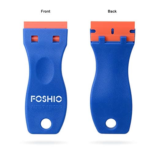 FOSHIO Plastic Razor Blade Scraper Include 2PCS Scraper Tool and 100PCS Blades for Gasket Remover, Labels Decal and Adhesive Remover for Windows and Glass,Blue — view 2