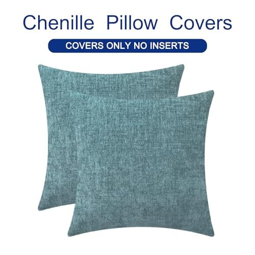 CaliTime Throw Pillow Covers Decorative 18 X 18 Inches Pack of 2 Cozy Chenille Cushion Cases for Couch Sofa Bed Living Room Home Smoke Blue — view 5