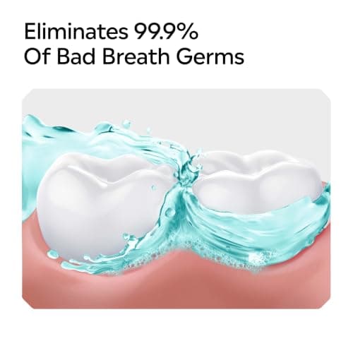 Listerine Cool Mint Alcohol-Free Mild Mouthwash, Oral Rinse Kills 99.9% of Germs that Cause Bad Breath, Less Intense Taste, Mild Mint Flavor, 1 L — view 5