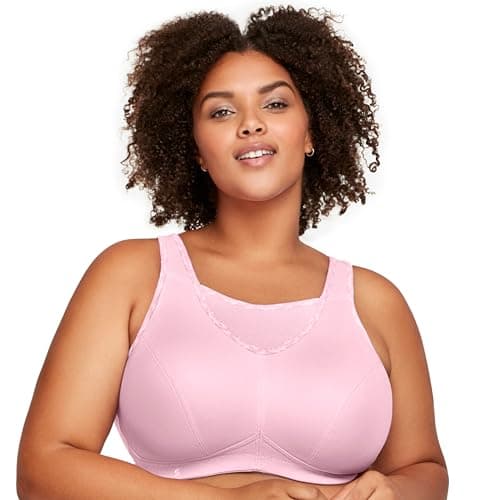 Glamorise Women's Full Figure No Bounce Plus Size Camisole Wirefree Back Close Sports Bra #1066, Parfait Pink, 36F — view 7