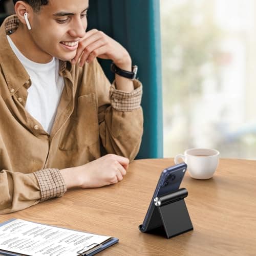 UGREEN Cell Phone Stand Holder for Desk Adjustable Compatible with iPhone 13 12 Pro Max 11 SE XS XR 8 Plus 6 7 Samsung Galaxy Note20 S20 S10 S9 S8 Cellphone Mobile Phone Holder Foldable Black — view 4