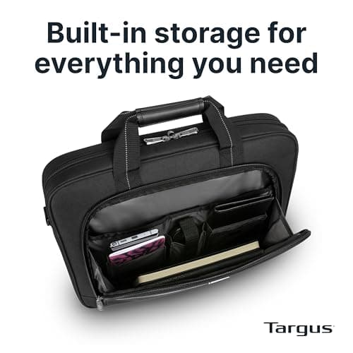 Targus 15-16 Inch Slim Lightweight Laptop Briefcase, Black - Messenger and Shoulder Bag with Padded Compartment and Trolley Strap for 16" Laptops (TCT027US) — view 6