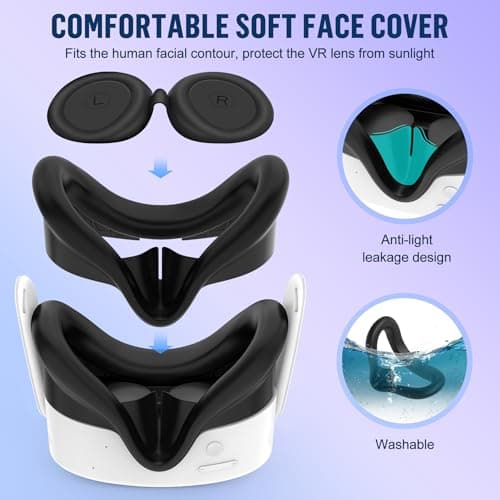 Silicone Cover Set Compatible with Meta/Oculus Quest 3s Accessories, Silicone Face Cover, Controller Grip Cover, VR Shell Cover, Protective Lens Cover, Camera Lens Protector, Skin for Quest 3s (Black) — view 5