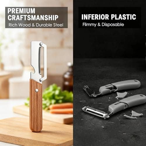 2-in-1 stainless steel vegetable peeler with wooden handle and bottle opener, stainless steel blade, non-slip kitchen fruit peeler（2pcs） — view 3