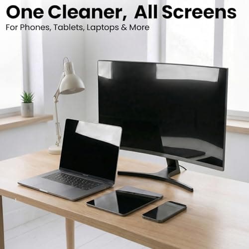 EVEO Car Screen Cleaner Spray and Wipe -2-in-1 iPhone Cleaner, iPad Screen Cleaner & Phone Screen Cleaner - Touchscreen Mist Cleaner for Laptop, Computer, MacBook and More - 2 Pack (Grey & Purple) — view 3