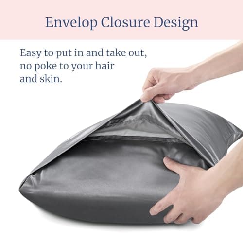 BEDELITE Satin Pillowcase for Hair and Skin, Super Soft and Cooling Similar to Silk Pillow Cases 2 Pack with Envelope Closure, Gift for Women Men(20"x30" Queen Size, Dark Grey) — view 4