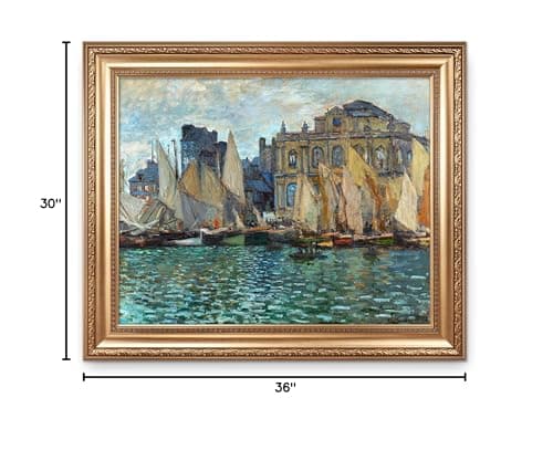 The Museum at Le Havre by Claude Monet Framed Size:36x30 inches,Image Size:30x24 inches World Classic Reproductions For HomeDecor,Wide Gold Frame — view 7