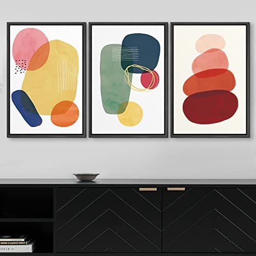 wall26 Framed Canvas Wall Art Print Set Multicolor Transparent Circle Variety Abstract Shapes Illustrations Modern Art Bohemian Colorful Ultra for Living Room, Bedroom, Office - 24"x36"x3 Black — view 2